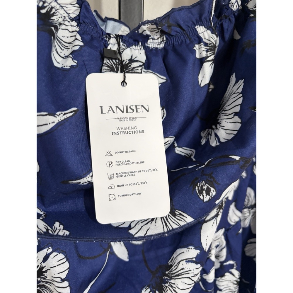 Lanisen womens DRESS navy floral stretch summer style XL BRAND NEW C85 - Picture 2 of 5